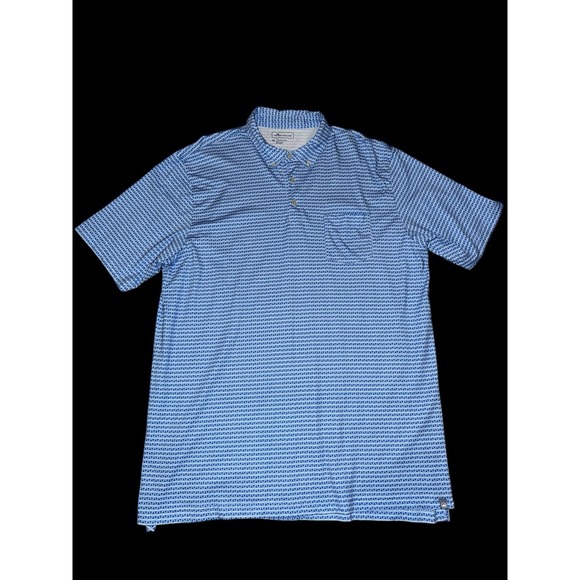 Peter Millar Shirt Golf Polo Blue Traingle AOP Pima Cotton Short Sleeve Sz XL - Picture 1 of 8